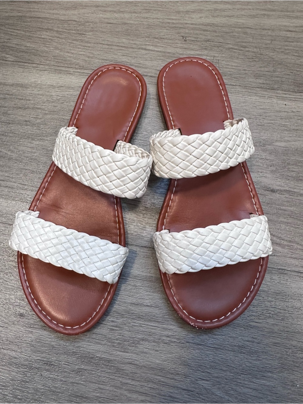Women's White Braided Double-Strap Slide Sandals